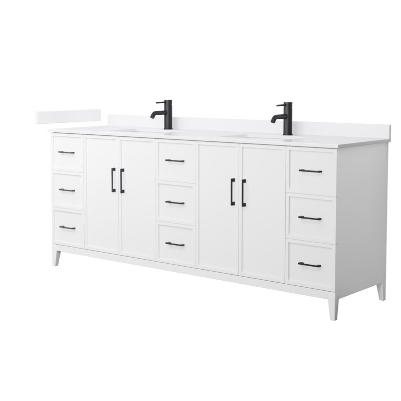 Elan 84'' W Vanity, Matte Black, White Cultured Marble, White