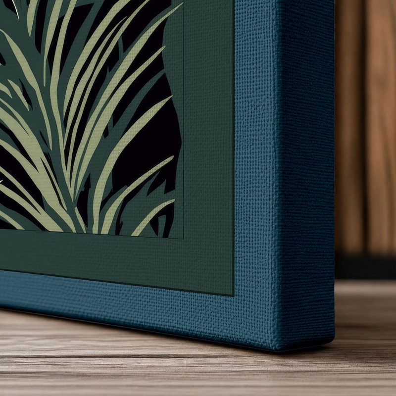 Tropical Jungle Fronds Botanical - Wrapped Canvas, 30x20 - 76.2 x 50.8 cm, Teal Border
