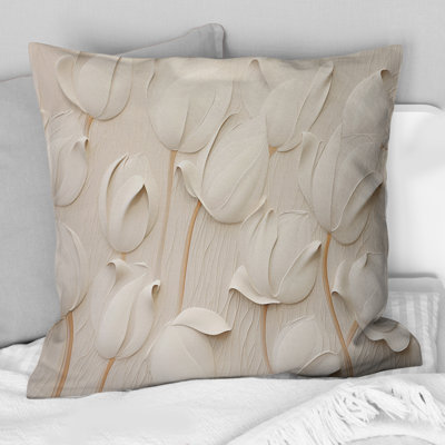 Minimalism White Tulips Symphony - Tulips Printed Throw Pillow