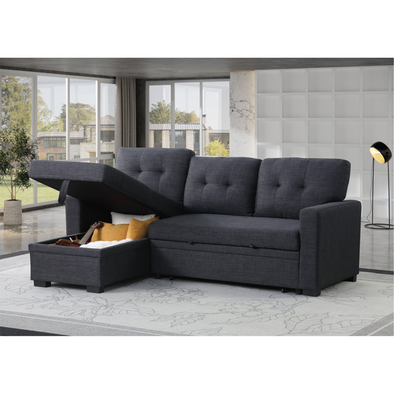 Storage Sofa: Cotton Linen & Fibre Foam Combo, Dark Grey Cotton Linen