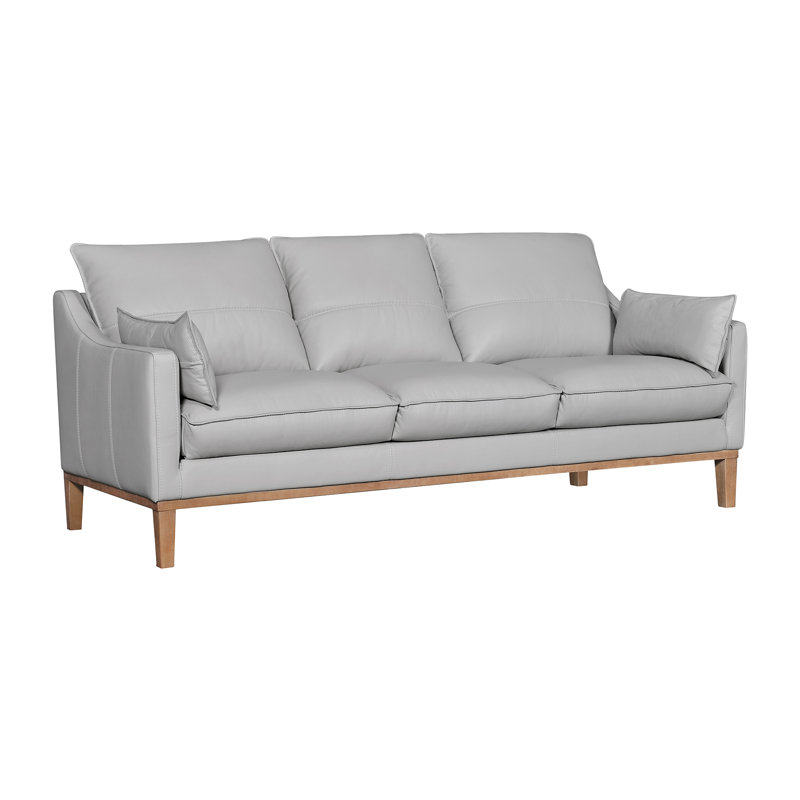 Khyden 87'' Recessed Arms Sofa, Gray Genuine Leather/Faux Leather