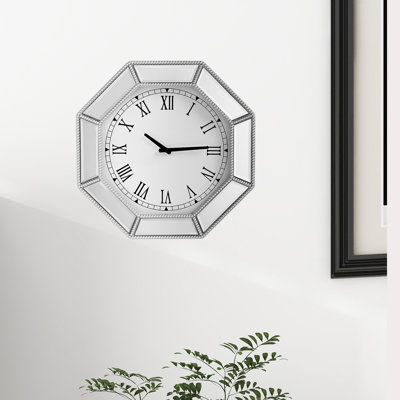 Horloge murale 17,7 "Mordern avec bordure octogonale en verre perlé argenté