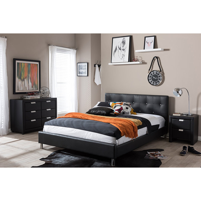 Lit plateforme double tapissier Cuomo, Noir, Grand