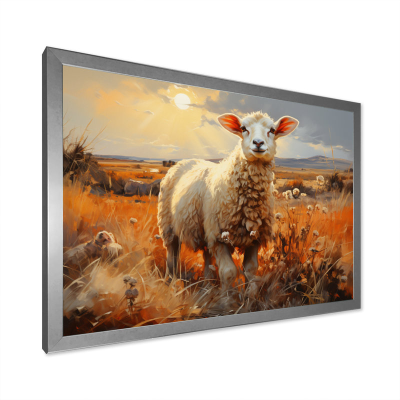 «Sheep In Sunlight I» sur toile, H 34 po x l 44 po x P 1,5 po, Cadre simple argenté