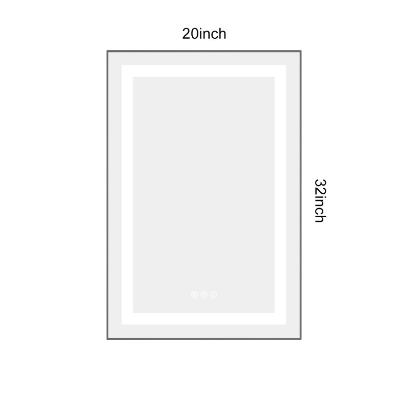 Miroir de salle de bain mural à DEL à brouillard tricolore à intensité variable 20 po x 32 po, cadre en aluminium, mémoire, couleur cendre, intensité variable 32 po,