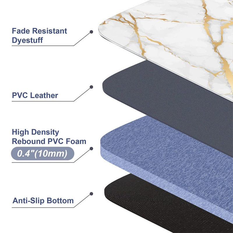 Tapis de cuisine dorés et blancs anti-fatigue 2 tapis de cuisine en marbre antidérapants en PVC pour évier de plancher
