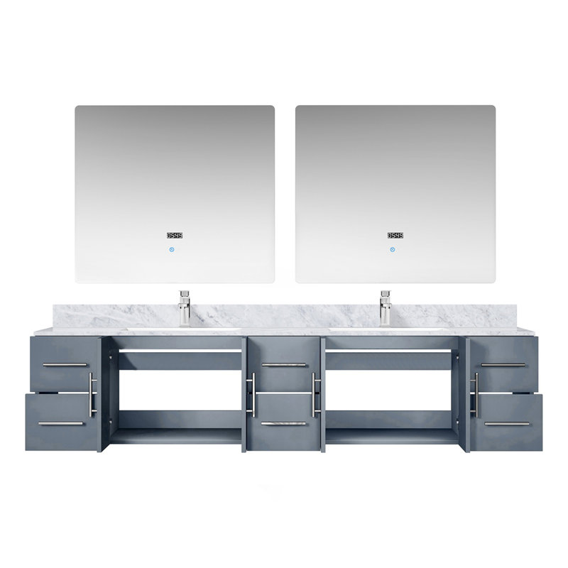 Dark Grey Double Bath Vanity 84 in. W x 22 in. D, Carrara Marble Top, Faucet Set, and 36 in. LED Mirrors