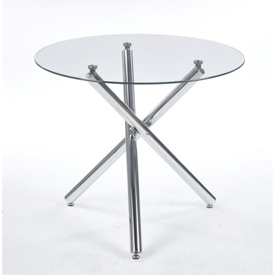 Table de salle à manger élégante avec verre trempé lisse et structure robuste en métal