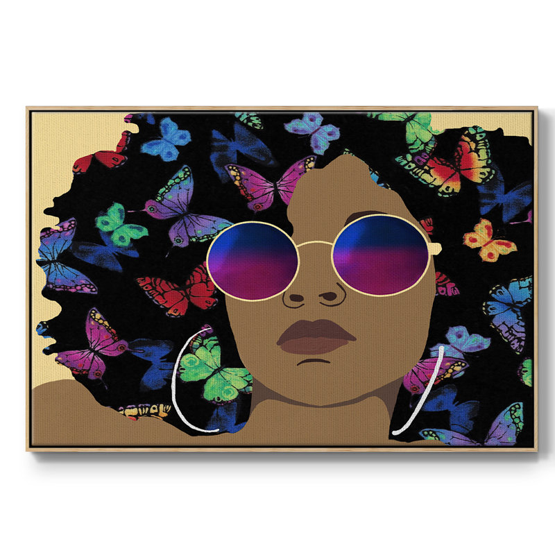 «Butterfly Diva I», peinture sur toile encadrée, Cadre en bois naturel, H 27 po x l 41 po x P 2 po