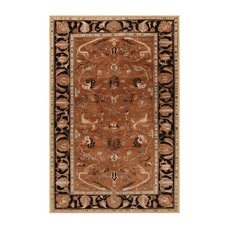 Machine Washable Persian Brown Area Rug, Rectangle 4' x 6'