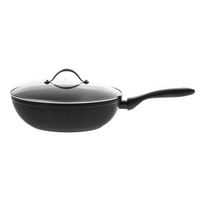Maison d’art de salon 11 po wok en aluminium anti-adhésif avec couvercle