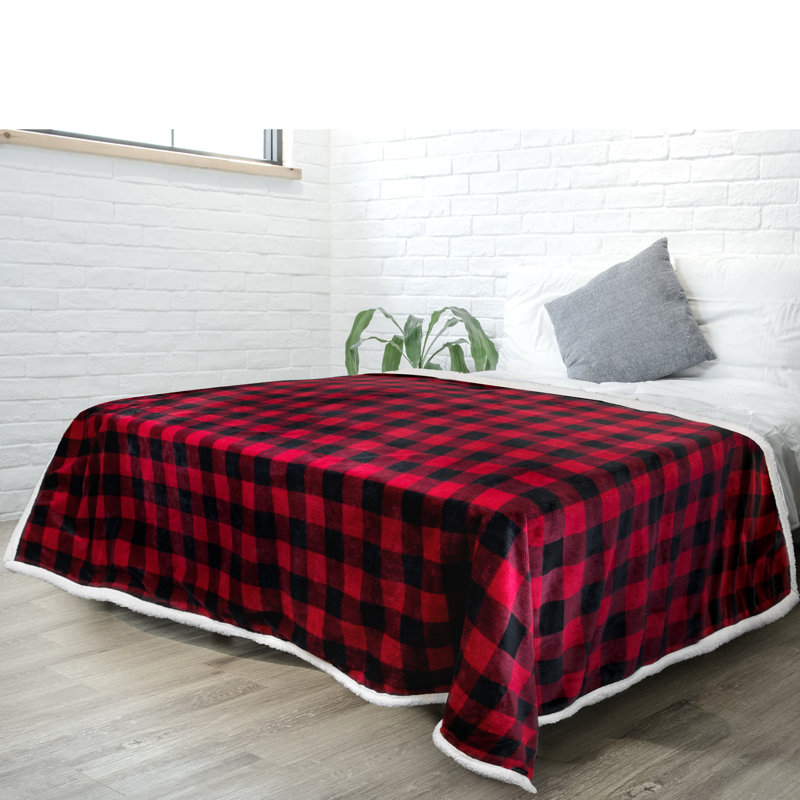 Red and Black Plaid Twin Sherpa Fleece Reversible Blanket