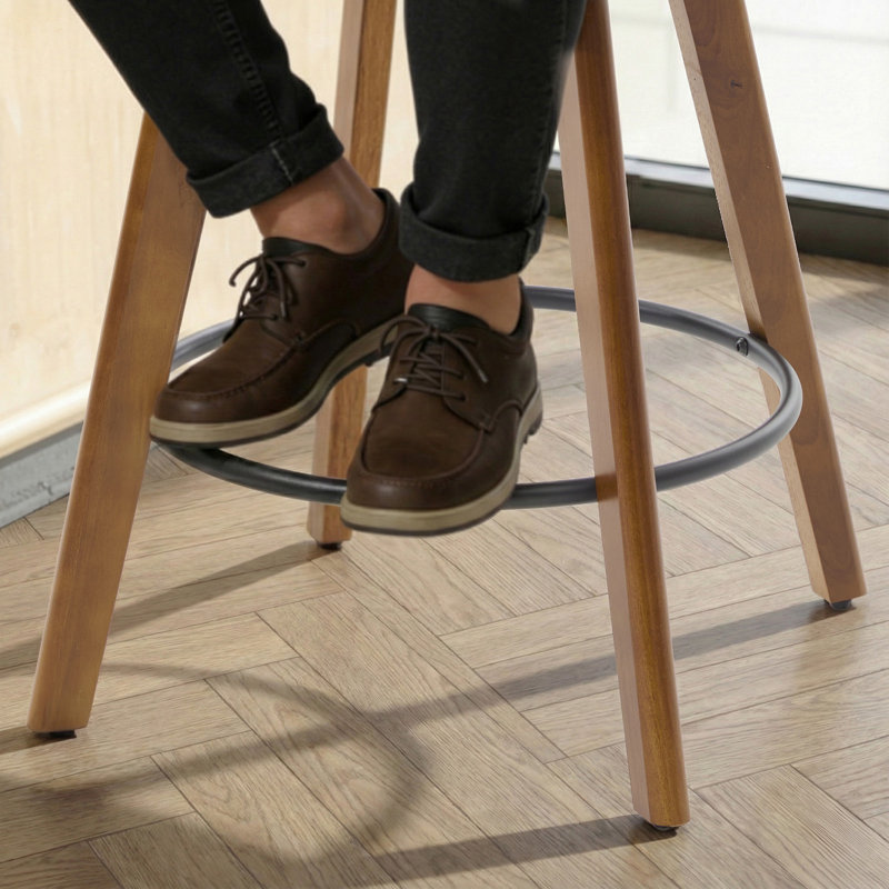 Tabouret de bar 26 po pivotant à 360 ° 26 po avec siège à ressorts ensachés et base en bois massif, Brun