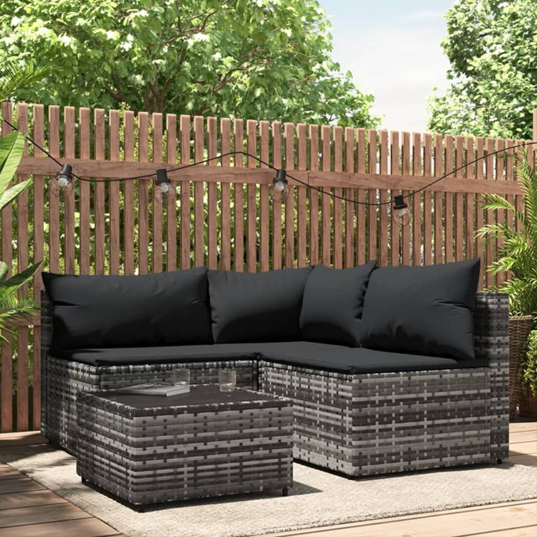 Ensemble de conversation modulaire en rotin 4 pièces avec coussins