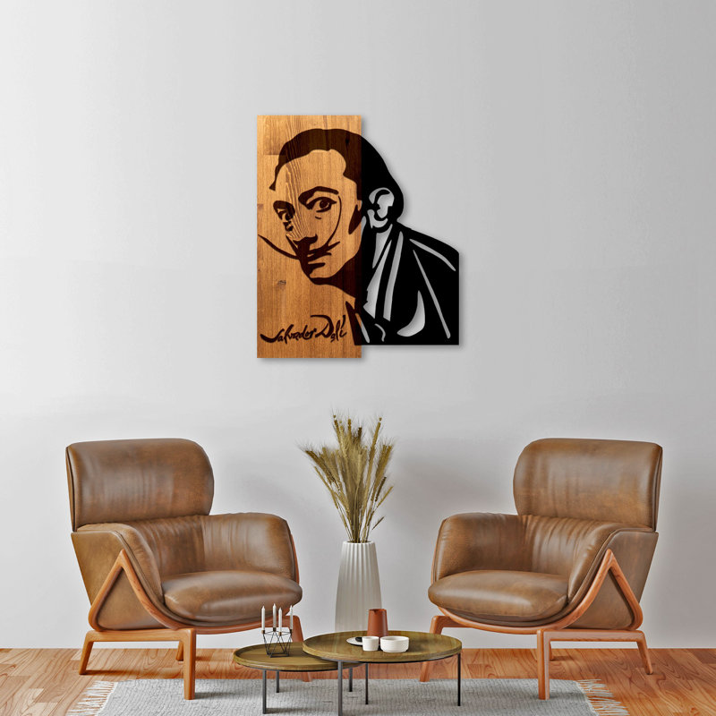 Elegant Decorative Wooden Wall Accessory, Walnut & Black, 18.9 x 22.8 x 1.2 inches | 50% Real Wood (Thickness: 1.2 inches) & 50% Metal (Thickness: 0.6 inches) | Unique Design for Home Décor, Stylish and Versatile