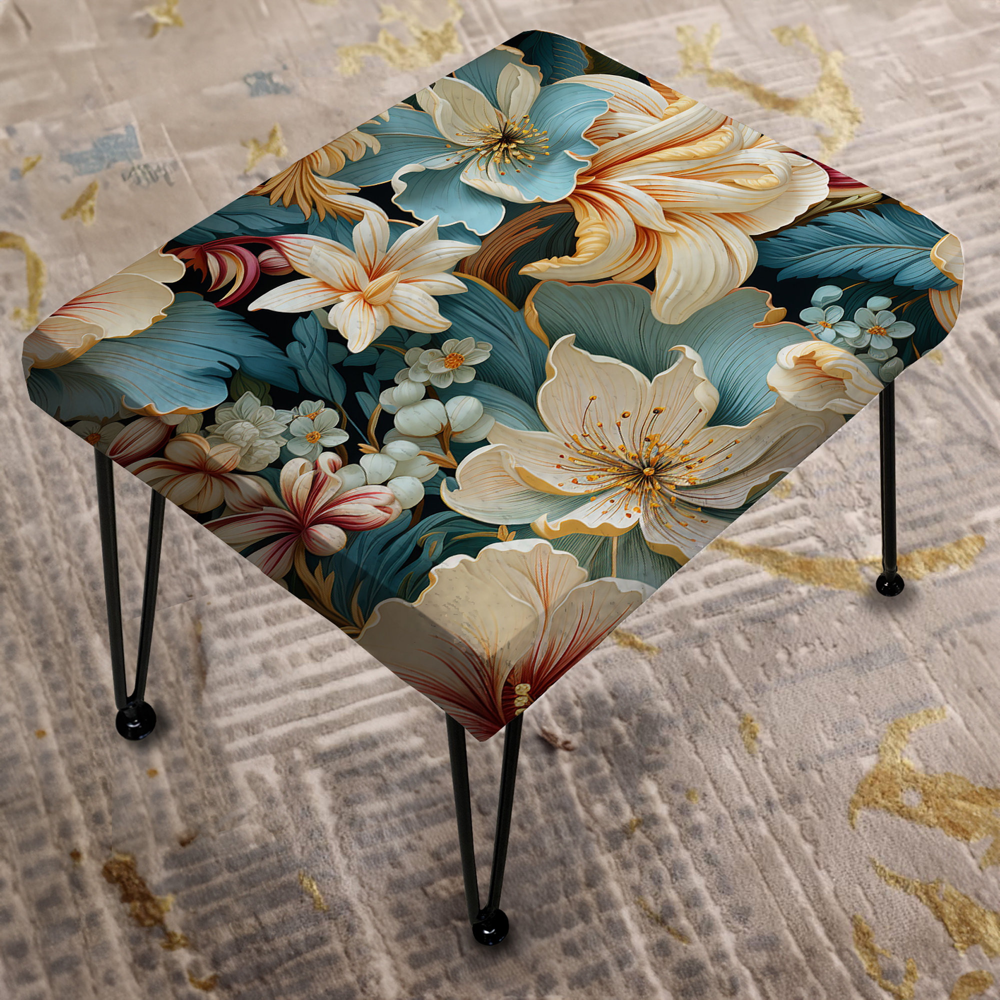 Design Art Mediterranean Escape Floral Pattern In Turquoise - Floral ...