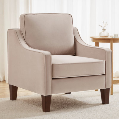 Modern Velvet Accent Armchair with Wooden Legs - Single Seat Sofa Chair for Living Room, Bedroom, Black