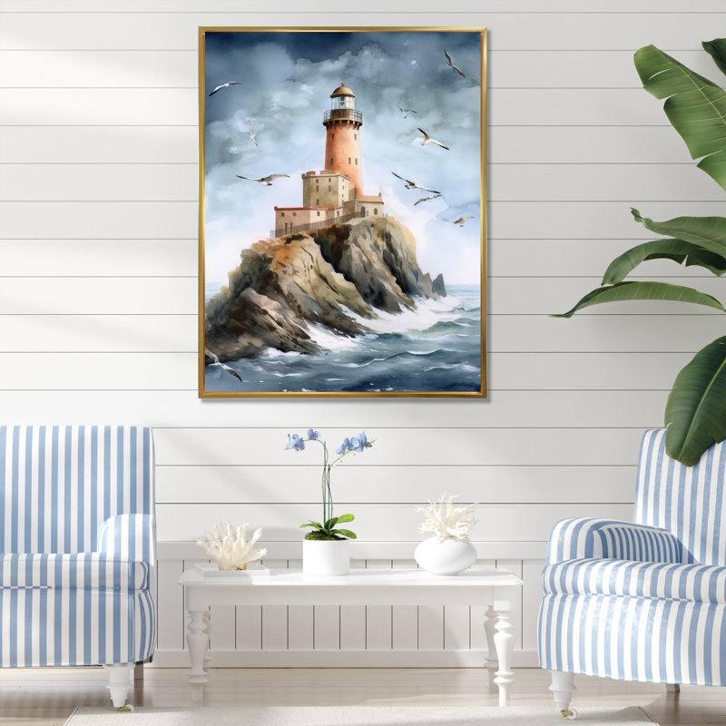 Amedee Ocean Watchtower III - Imprimé, H 20 po x l 12 po x P 1 po, Cadre flottant doré