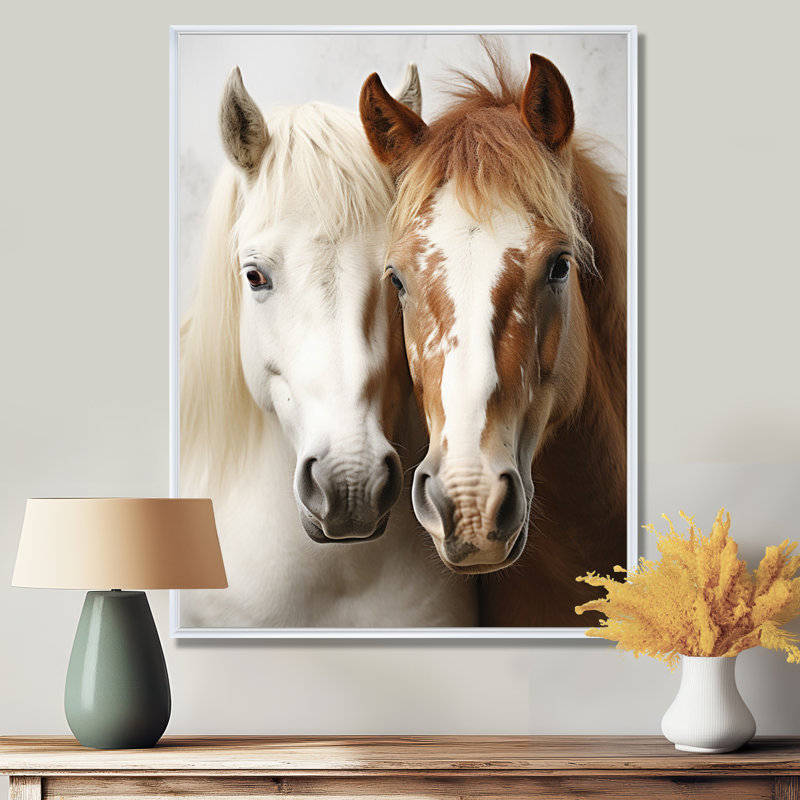 «Blaike White and Brown Horse Dynamic Duo V», reproduction sur toile, H 32 po x l 16 po x P 1 po, White Floater Framed