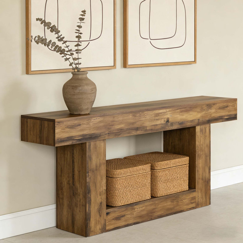 Console 63 po, table d'entrée à 2 niveaux, Brun rustique