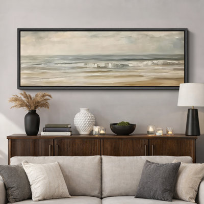 Greenish Tan Artwork, Abstract Coastal Beach Wall Pictures, Giclee Canvas Digital Print Extra Large Framed Wall Art