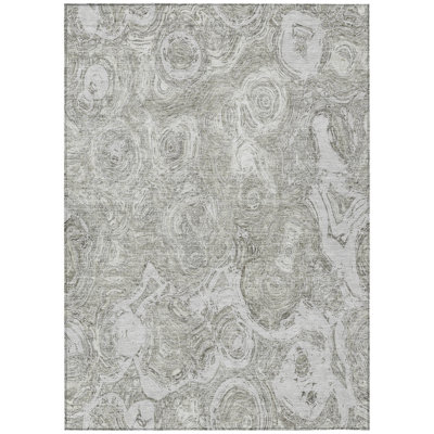 10' X 14' Taupe Abstract Washable Indoor Outdoor Area Rug