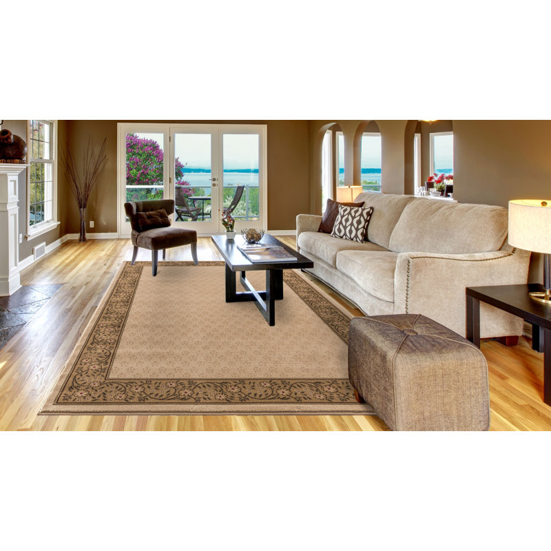 Tapis beige / vert à motif géométrique tissé à plat Edmont, Rectangle 6 pi 7 po x 9 pi 3 po