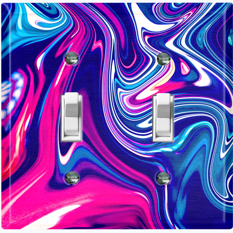 Blue Pink Liquid Candy Swirl Patterned 2 - Gang Toggle Light Switch Standard Wall Plate