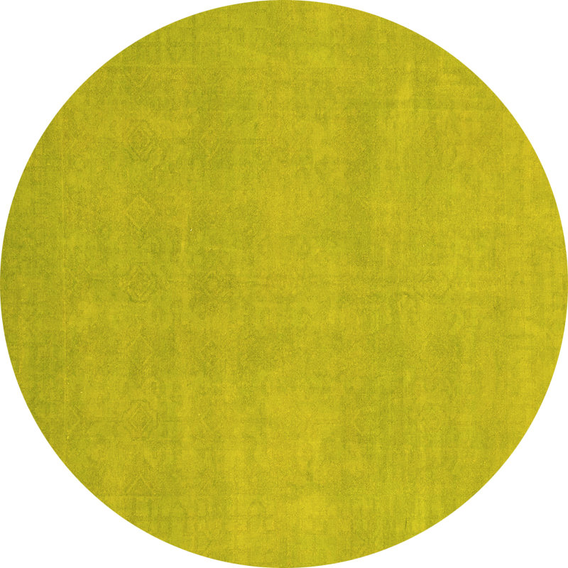 Tapis de couleur unie Daquian fabriqué à la machine en jaune, Rond 3 pi