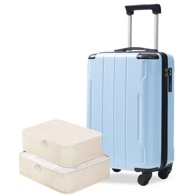 20-Inch Hardshell Carry-On Luggage, Lightweight Durable ABS Suitcase with Spinner Wheels, Built-in TSA Lock, 2 Packing Cubes, Skyblue
