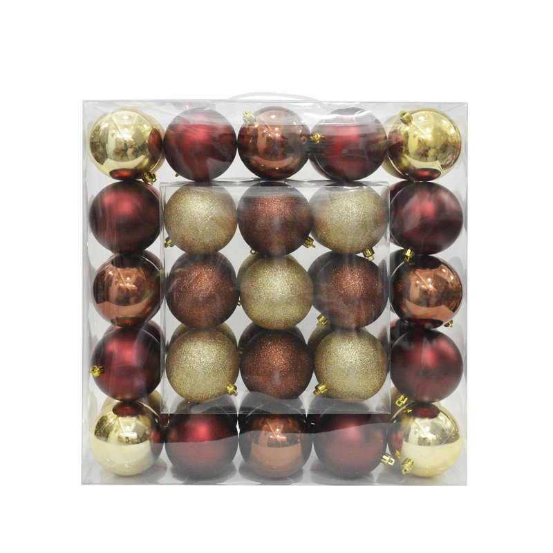 Ornement boule de Noël brillant scintillant, Or / brun / rouge