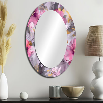 Pétales d'hibiscus mauve jaune II - miroir mural ovale traditionnel