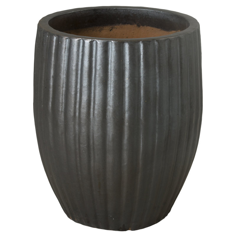 Hensler Handmade Ceramic Planter, Matte Black, 20" H x 16" W x 16" D
