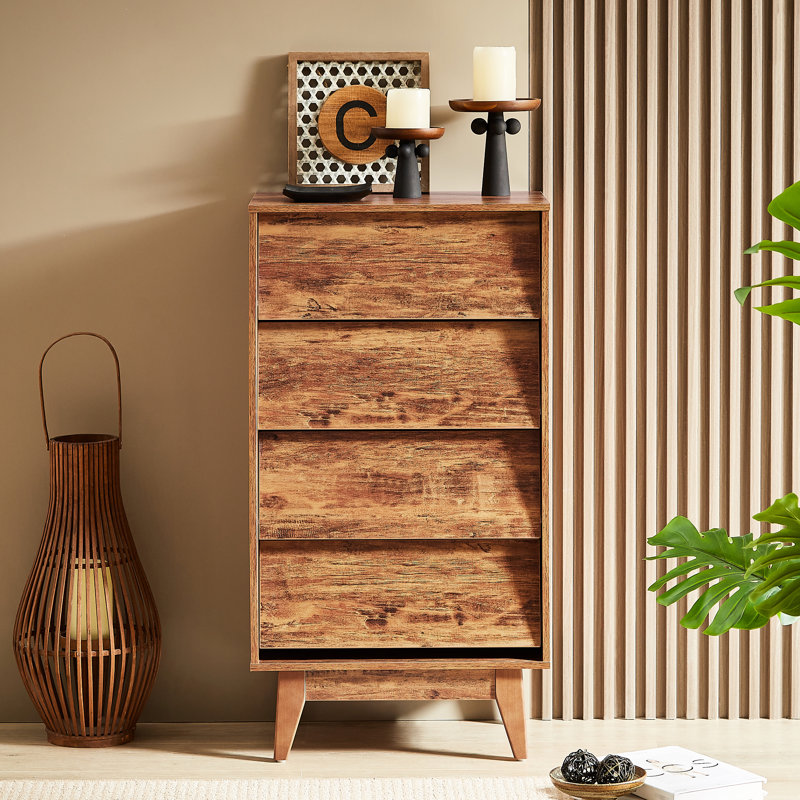 Commode de chambre à coucher 4 tiroirs avec panneaux biseautés