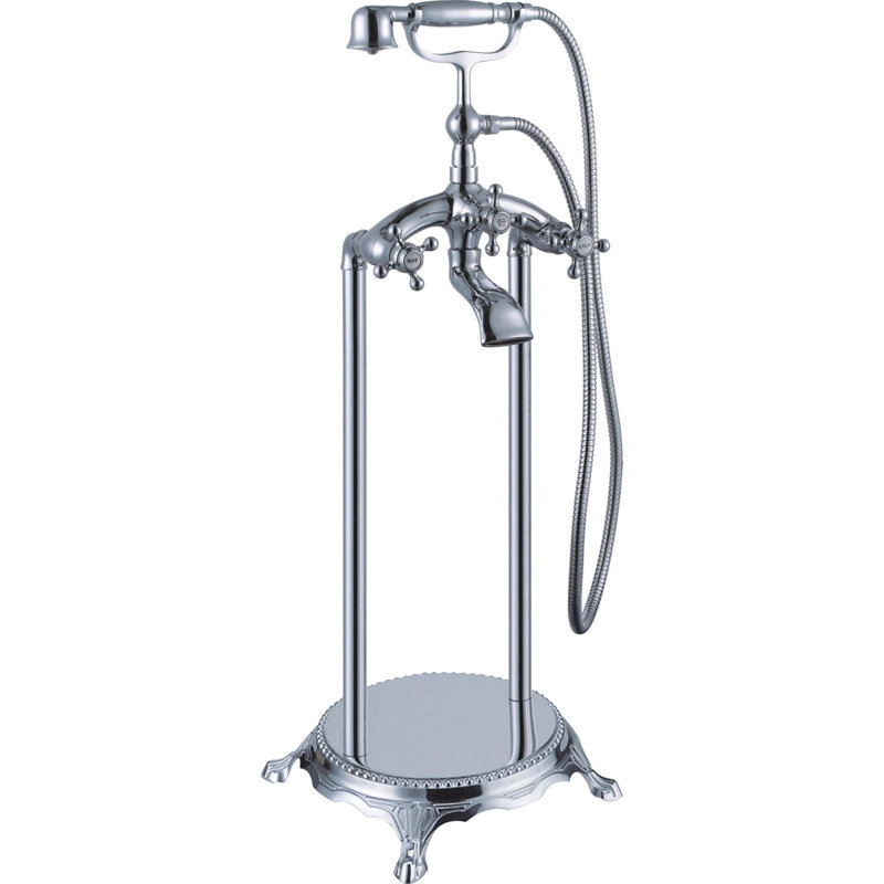 Garniture de robinet de baignoire à fixation sur le plancher à triple poignée avec douche à main à pattes