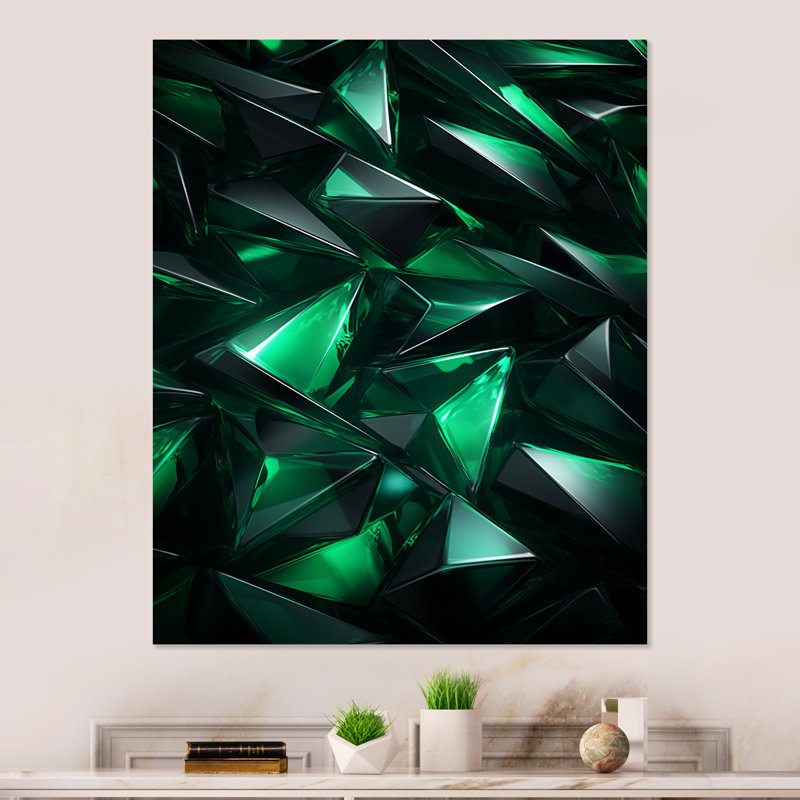 Fractale verte géométrique I - art mural géométrique en métal, H 32 po x l 24 po x P 1 po