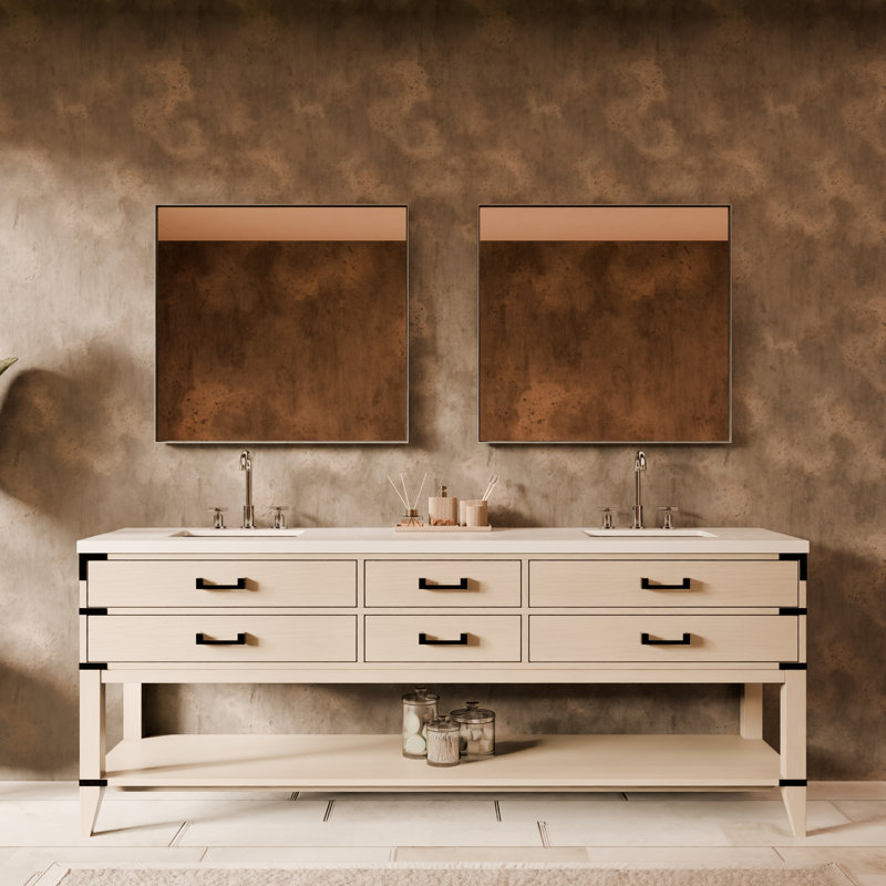Ensemble de meuble-lavabo double 84 po, Chêne blanc, Quartz blanc