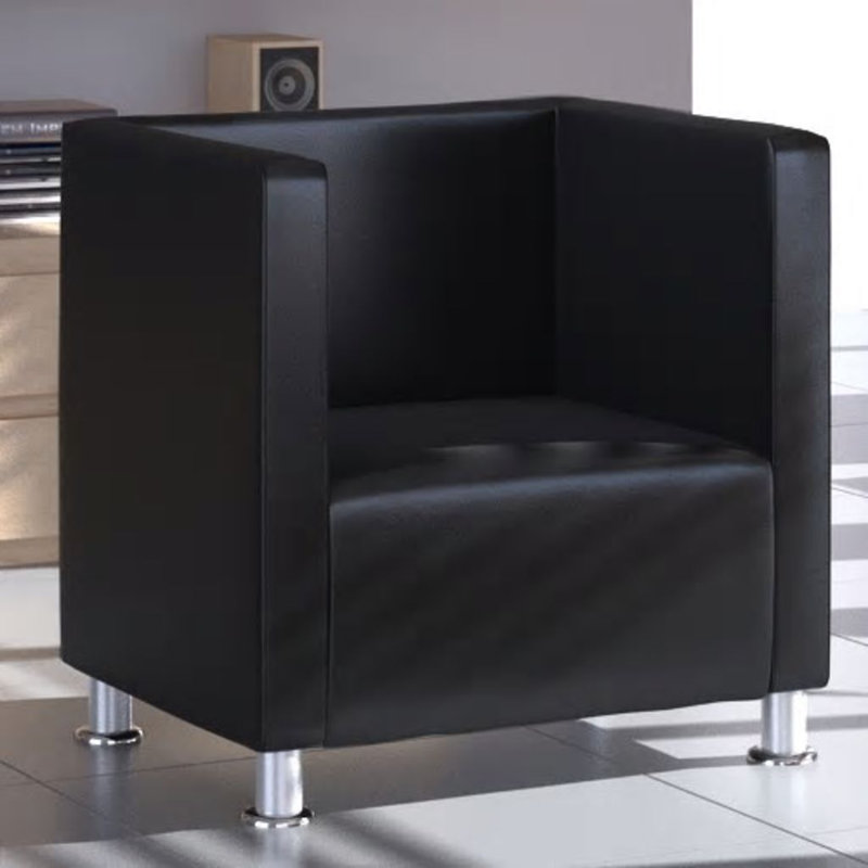 Fauteuil cubique en similicuir, Cuir véritable noir