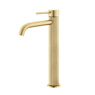 Metro Knurled High Bathroom Faucet - Vessel - 12" Brass/Brushed Nickel