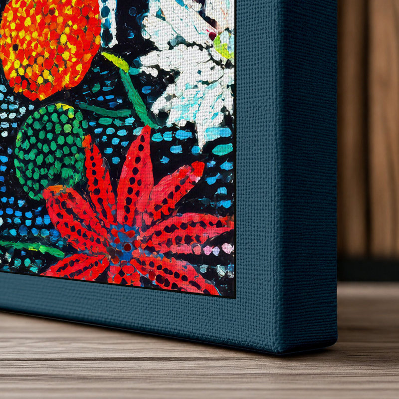 Cactus Garden Bloom Botanical 1 Piece Wrapped Canvas Wall Art, 30x20 - 76.2 x 50.8 cm, Teal Border