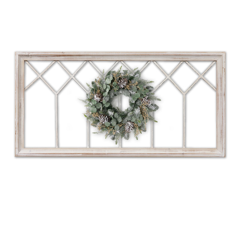 Cadre mural de fenêtre rustique en bois blanc 40 x 20 pouces, art mural décoratif pour la maison