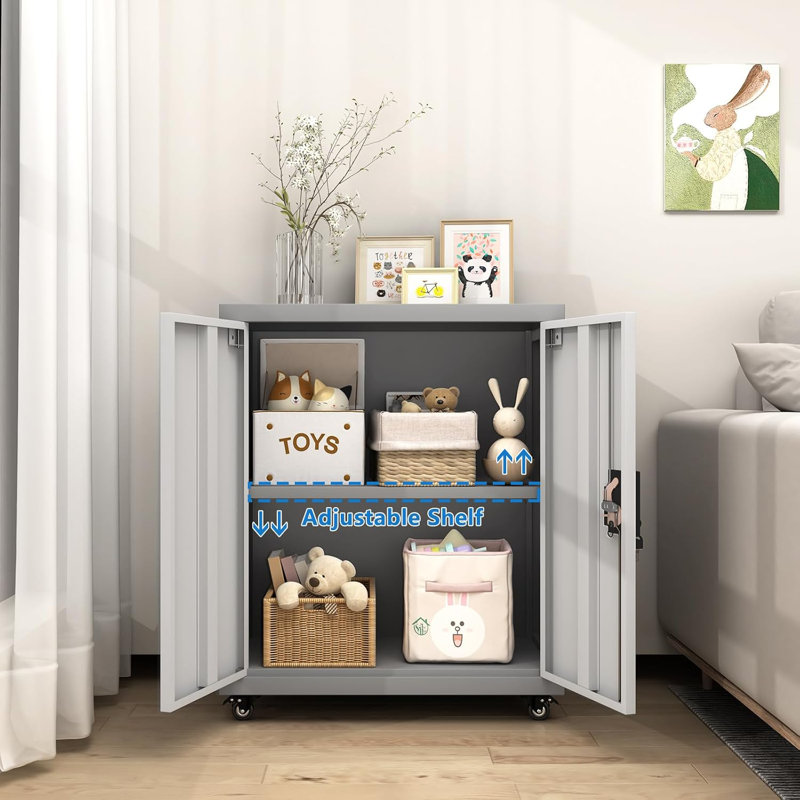 Garage Cabinets With Wheels, Small Storage Cabinet With Doors And Adjustable Shelves,locking Metal Garage Rolling Storage Cabinets For Home Office Utility Room