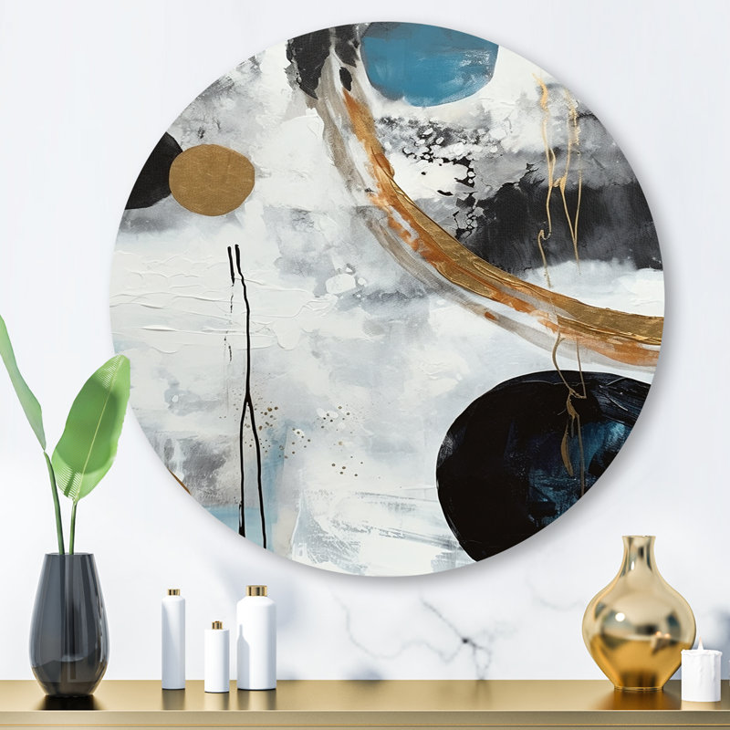 Exploration de Boho Volume I - Art mural rond abstrait sur métal, H 16 po x l 16 po x P 1 po