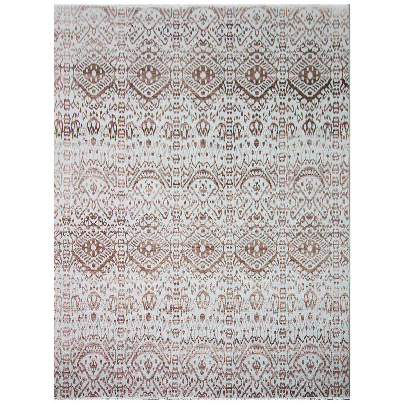 Damask Area Rug in Silver, Rectangle 9' x 12'