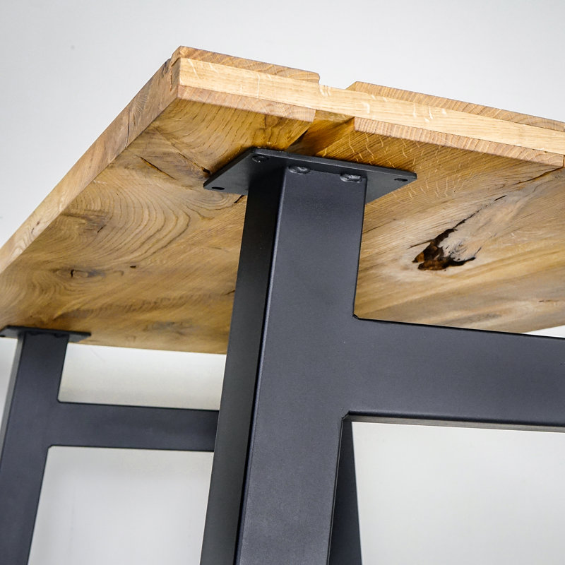 Zeb Oak Rectangular Wood Top Dining Table with Steel Base, 75cm H x 90cm W x 180cm L, Natural Wood