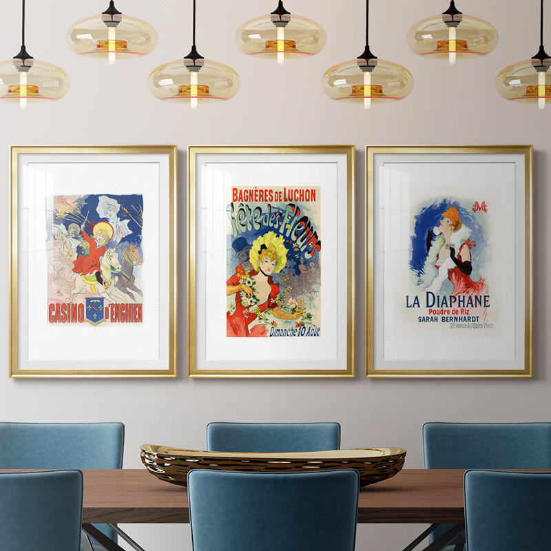 Casino D'Enghien - reproduction sur mesure encadrée de qualité supérieure - 3 pièces, H 39 po x l 81 po, Doré