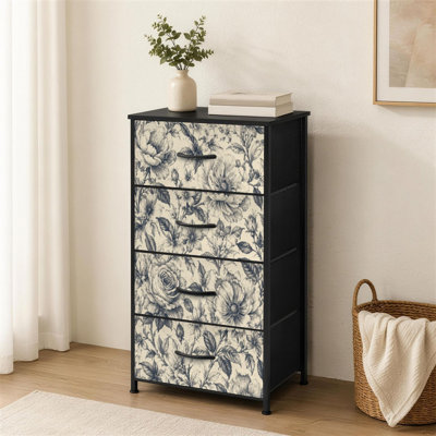 Commode à 4 tiroirs pour chambre à coucher Vintage sans couture Floral noir blanc Jardin fleurs roses pivoines Petite grande commode à vêtements pour organisateurs de placard avec commode