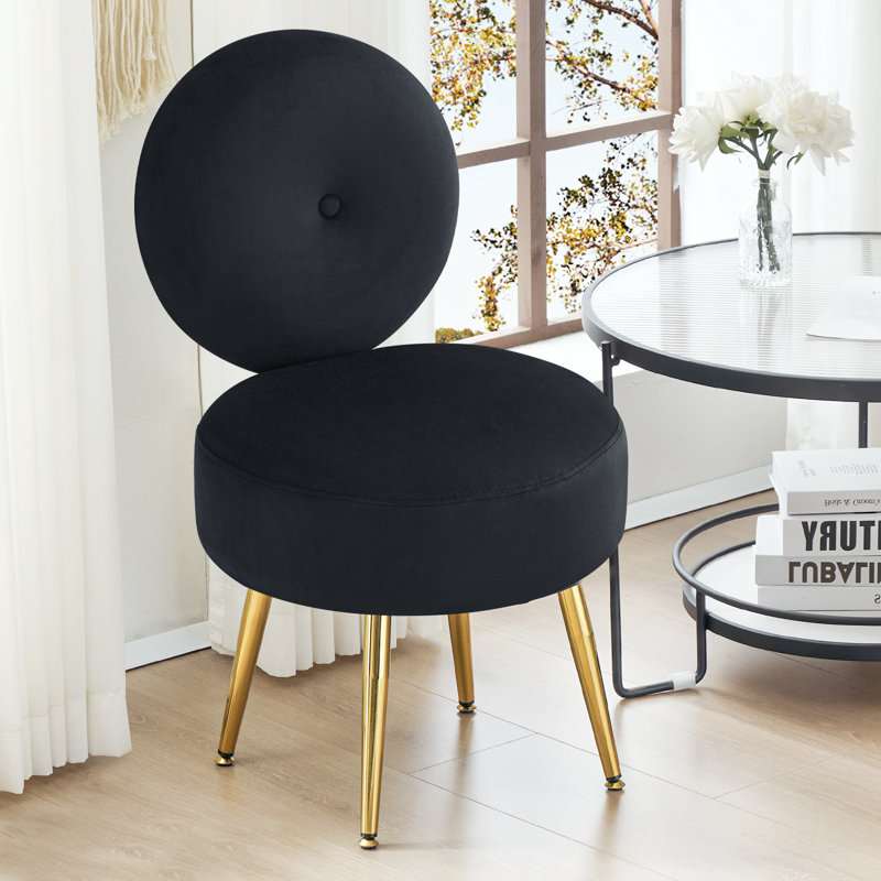 Chaise de coiffeuse avec tabouret d'appoint Noehly, Velours noir