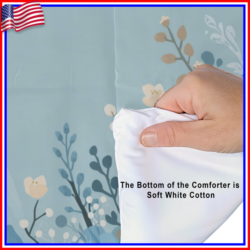 Blue Floral Illustration Comforter, Twin