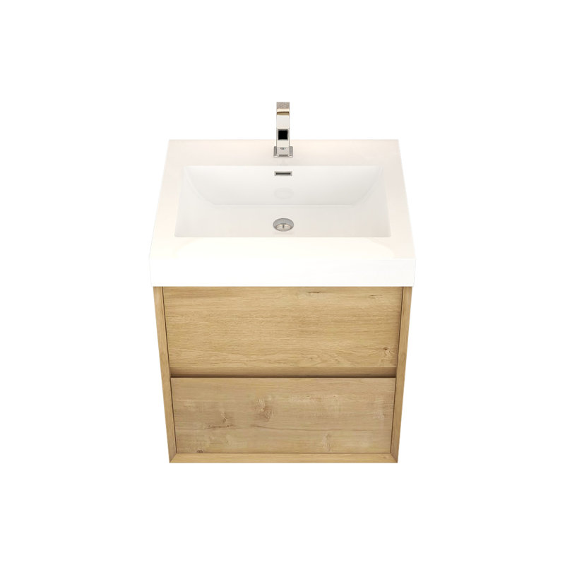 23.4'' Single Bathroom Vanity with Acrylic Top, Oak